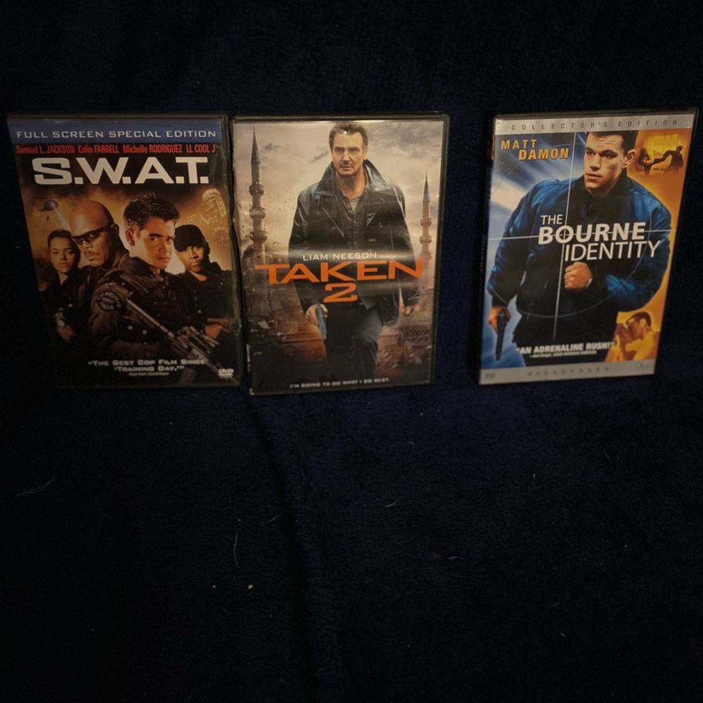 S.W.A.T. / Taken 2 / The Bourne Identity DVD Lot - Black, Blue, Orange